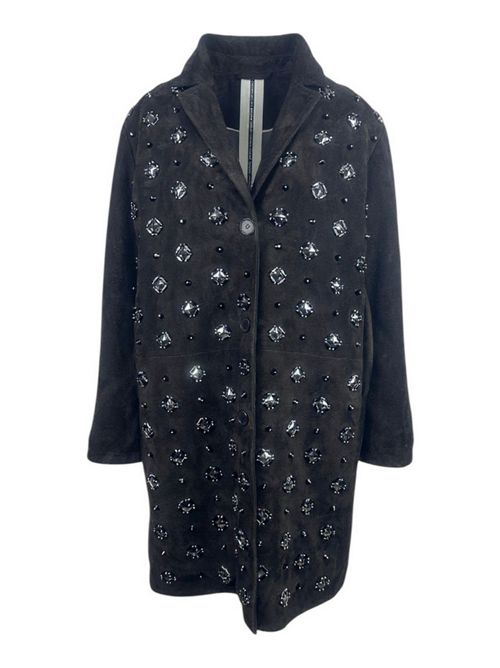 cappotto donna in camoscio marrone con applicazioni Sword | 8369-GALAXY SUEDEC151